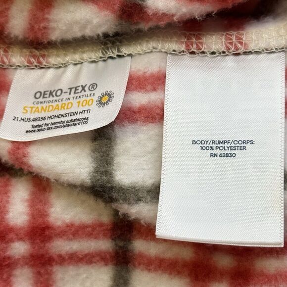 Lands End Womans Fleece Plus Size 18 Hoodie Red White Plaid 1/4 Zip Pullover # - Picture 8 of 10